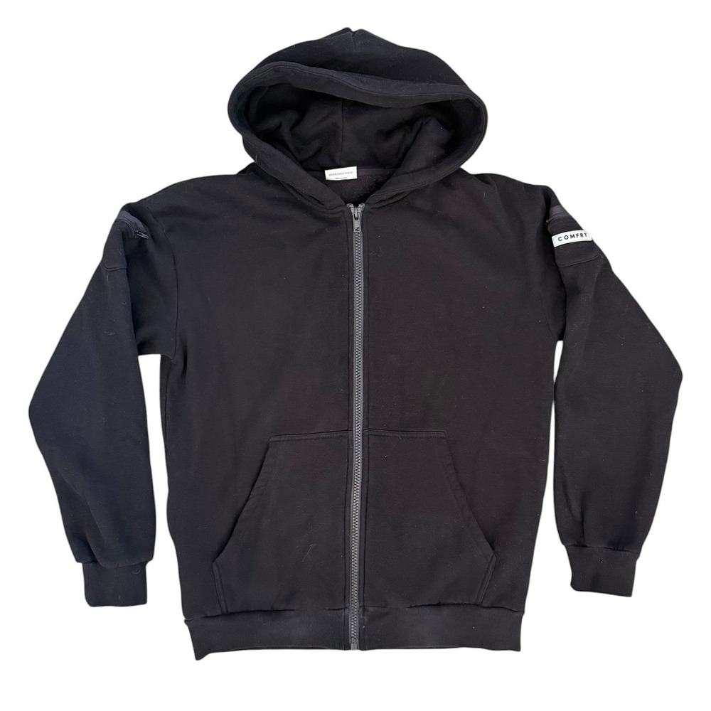 Comfrt Oversized Full Zip Hoodie Black Fleece Lined Utility Sleeve Pockets Large